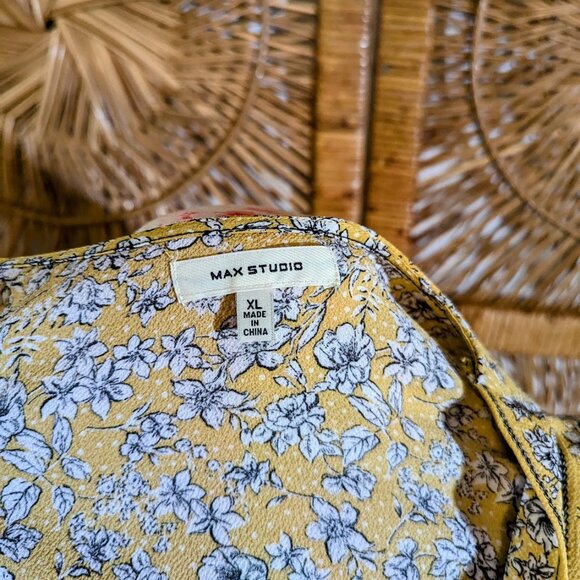 Max Studio Floral Yellow Tie Blouse Size XL EUC - Picture 5 of 7